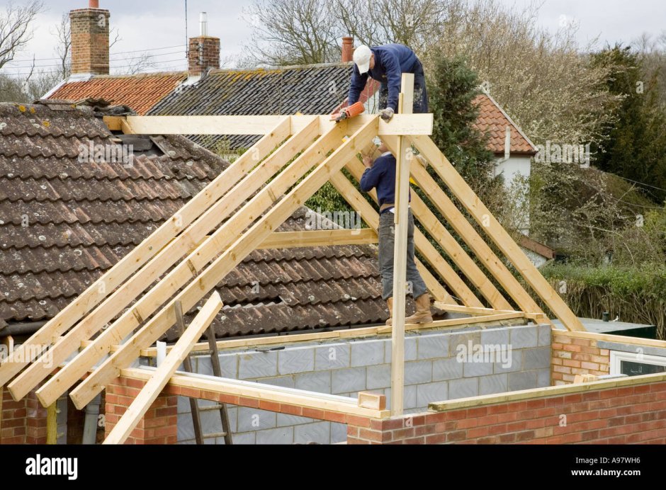 Стропильная система двухскатной крыши и пристрой