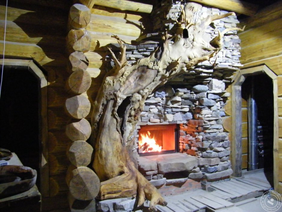 Красивые камины из дикого камня