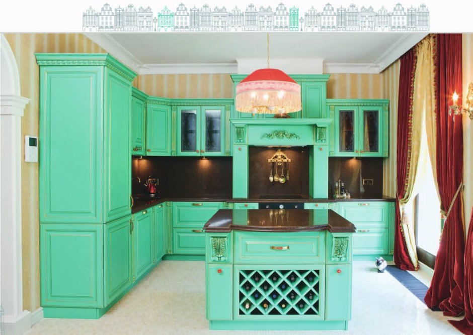 Бирюзовая кухня классика