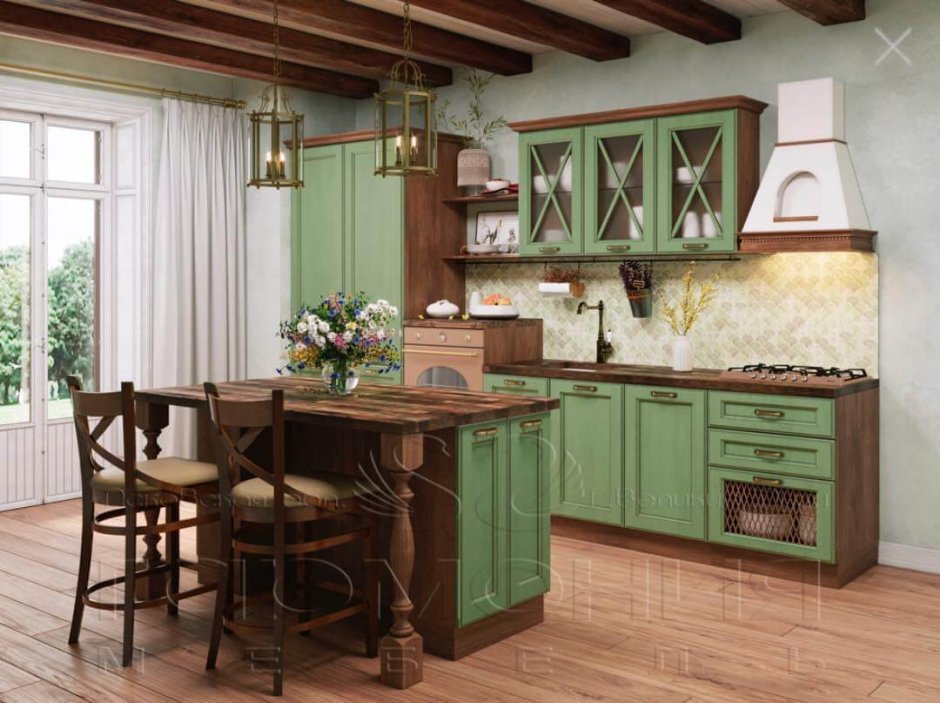 Кухня Прованс зеленая Лорен