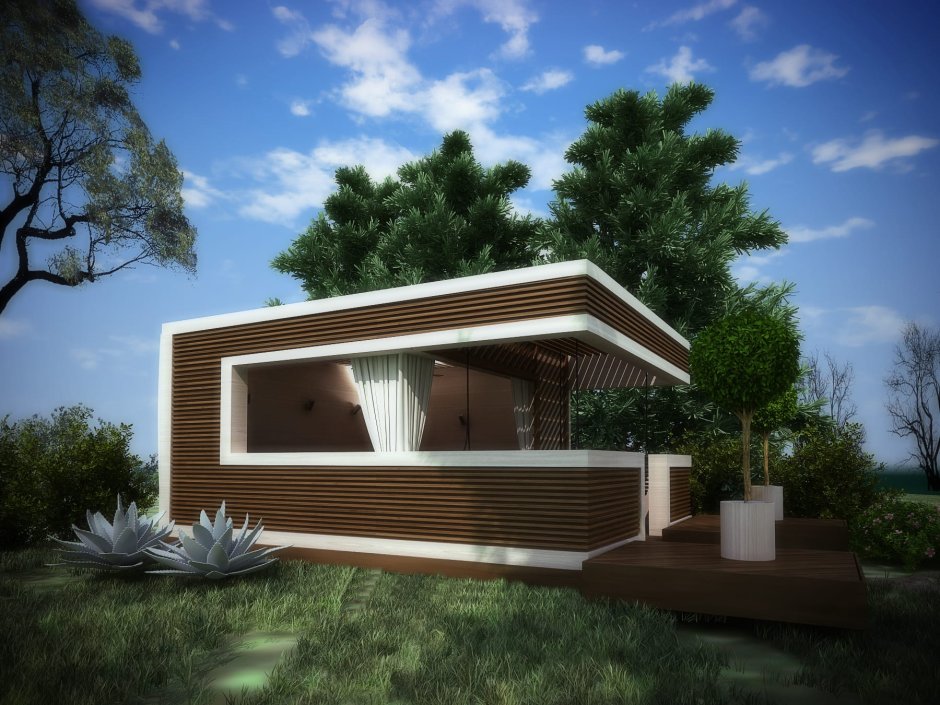 Беседка с плоской крышей