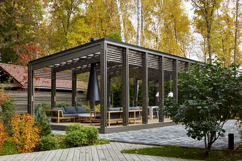 Современные беседки с плоской крышей