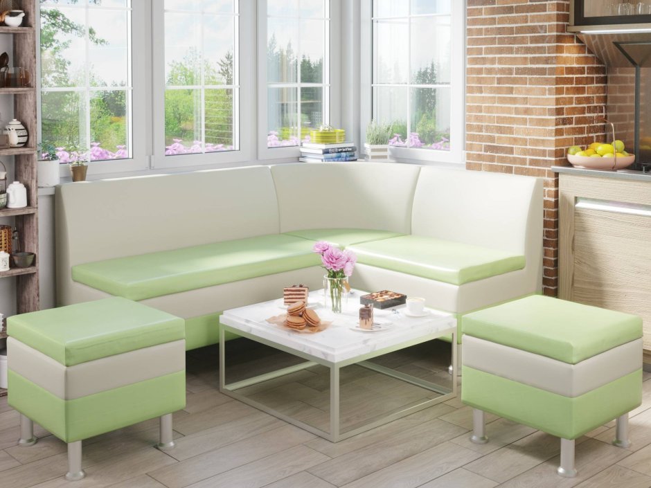 Салатовый диван на кухню