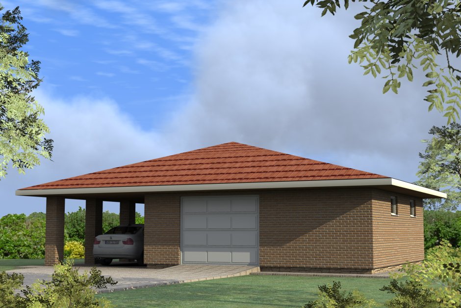 Баня из кирпича с четырехскатной крышей