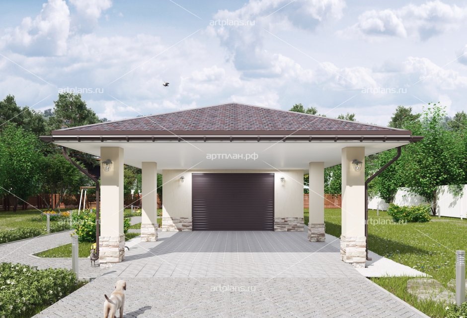 Проект гаража с навесом