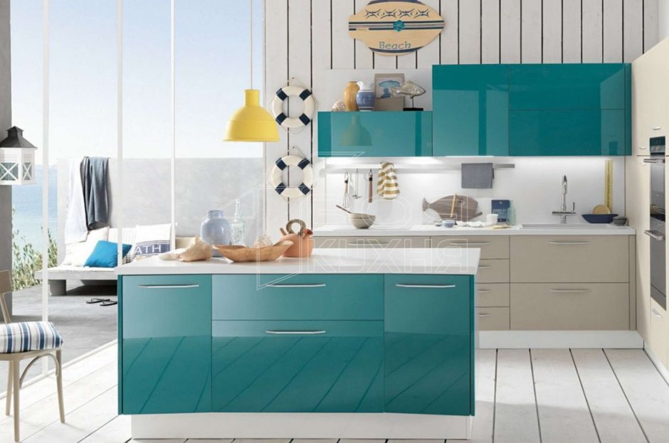 Кухня лофт бирюза