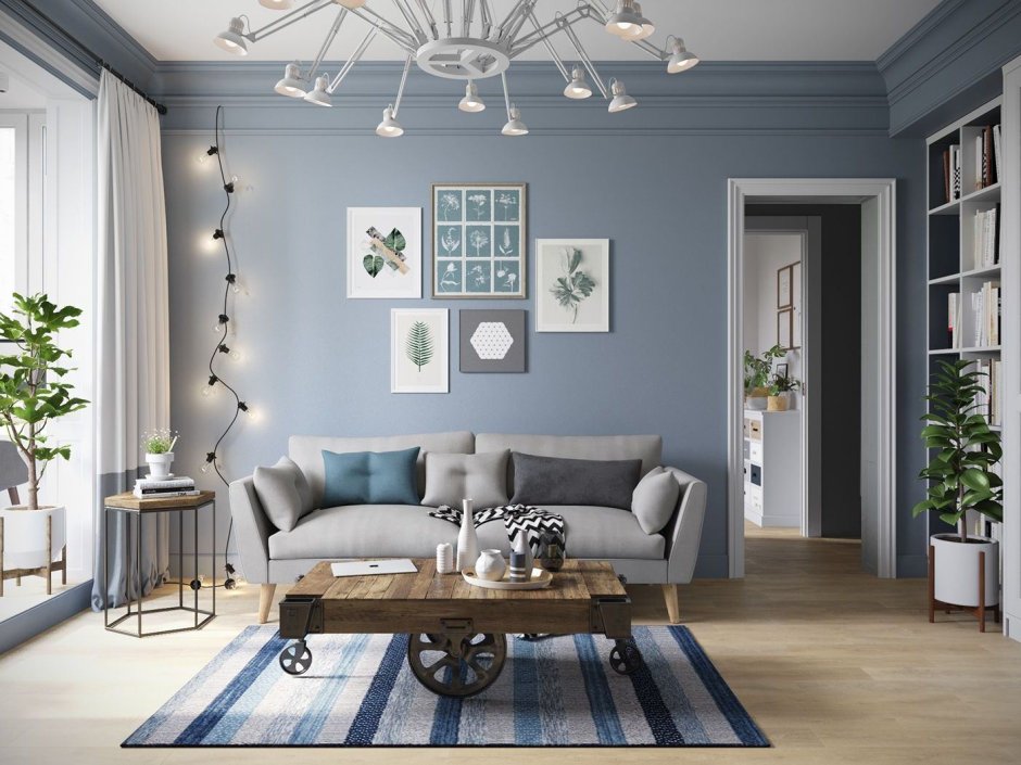 Серые обои в гостиной