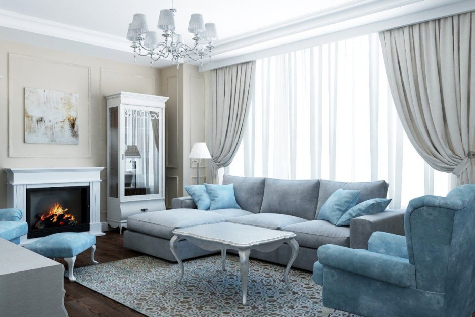 Гостиная в стиле Неоклассика в светлых тонах