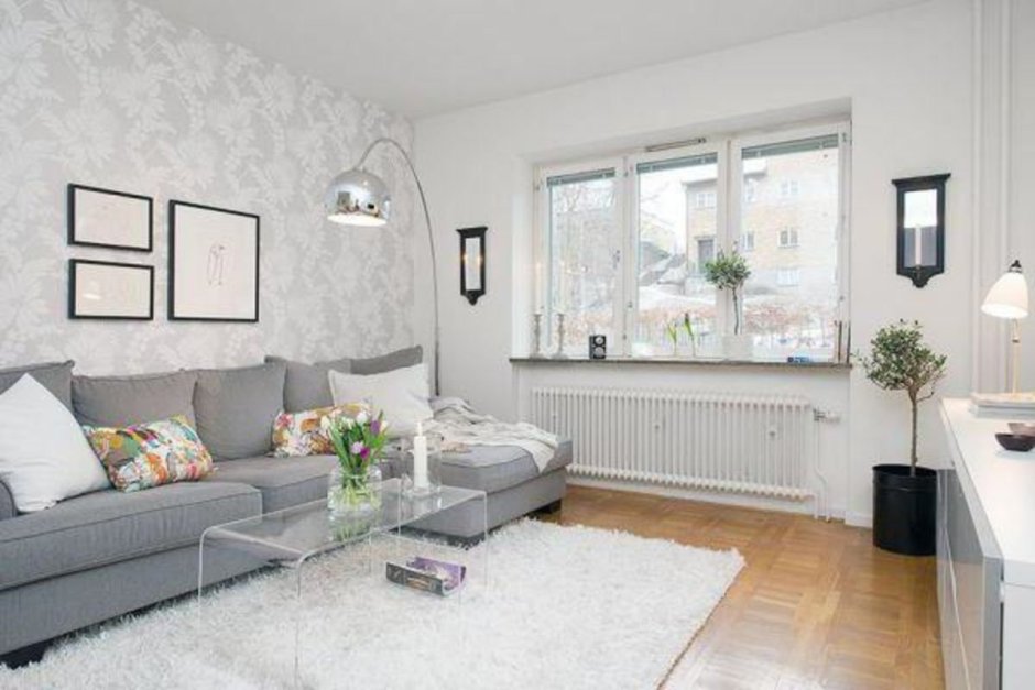 Серый интерьер гостиной