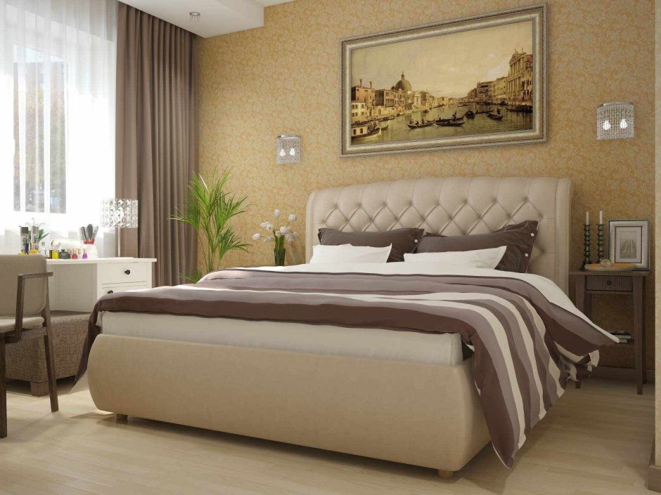 Пудровые оттенки в интерьере спальни