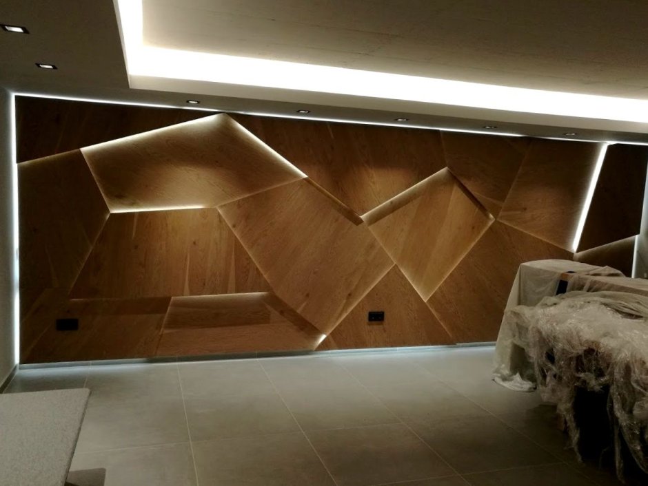 Деревянные панели с подсветкой для стен