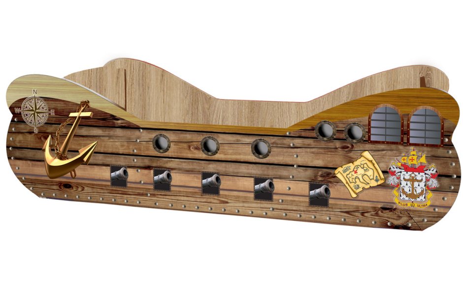 Белая кроватка с кораблем