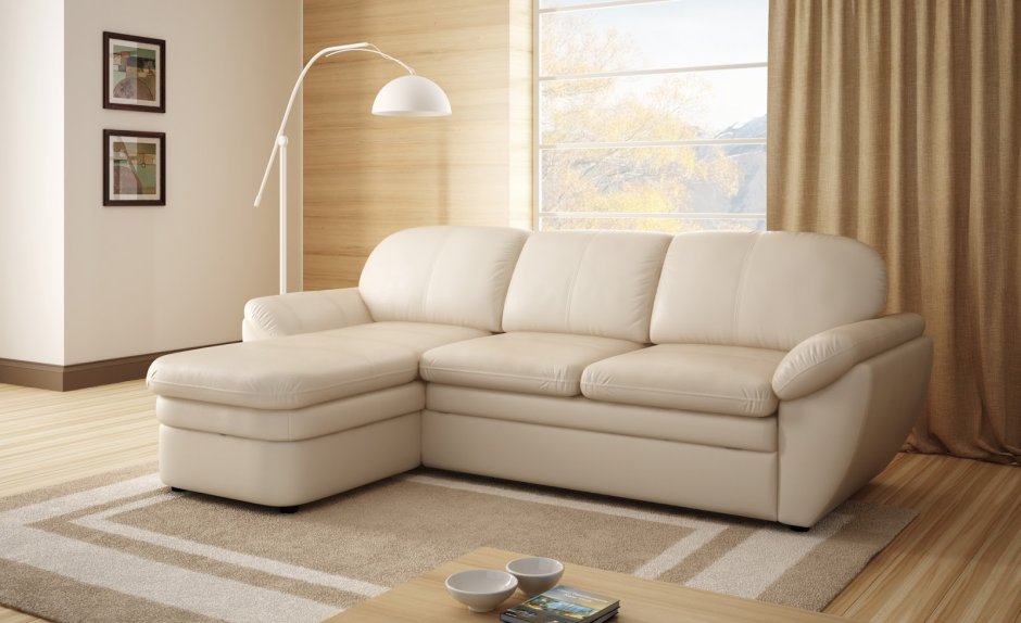 Диван с оттоманкой в интерьере гостиной