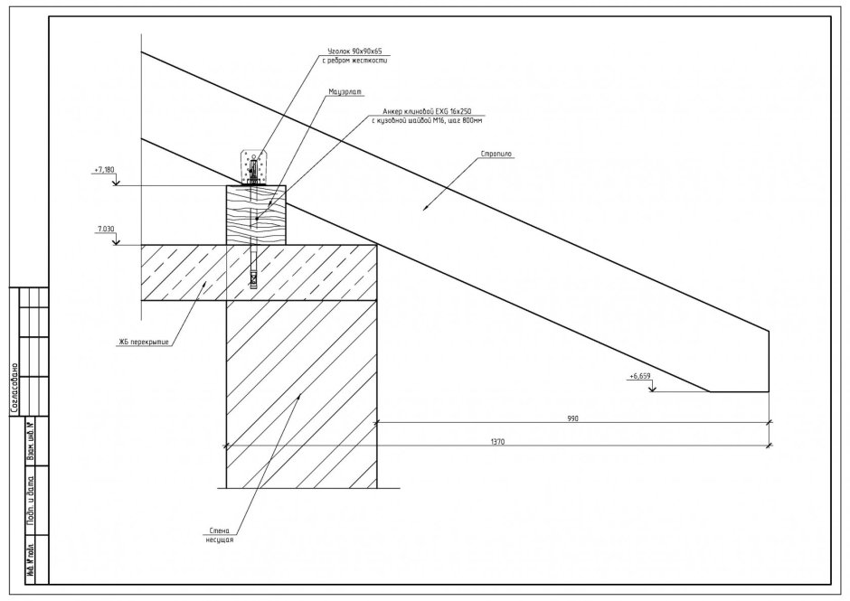 Кровля односкатная конструкция чертёж