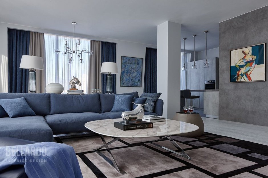 Кухнягостигая в синем цвете