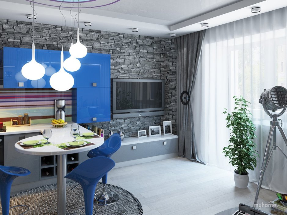 Серо синяя кухня