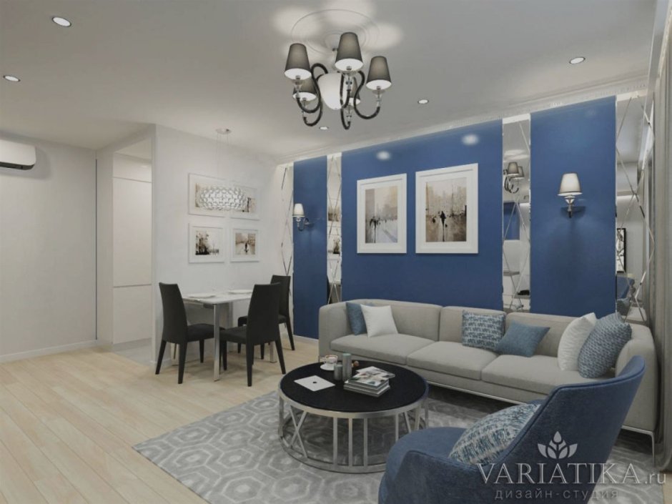 Кухня гостиная в голубых тонах