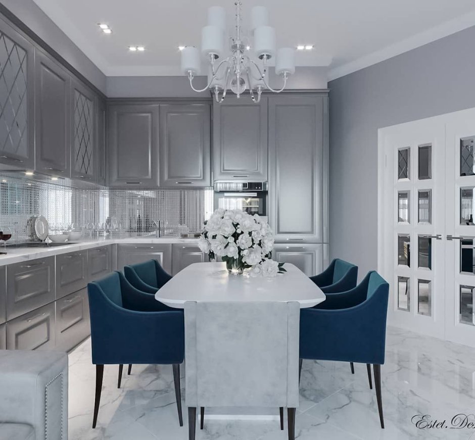 Синяя кухня в интерьере