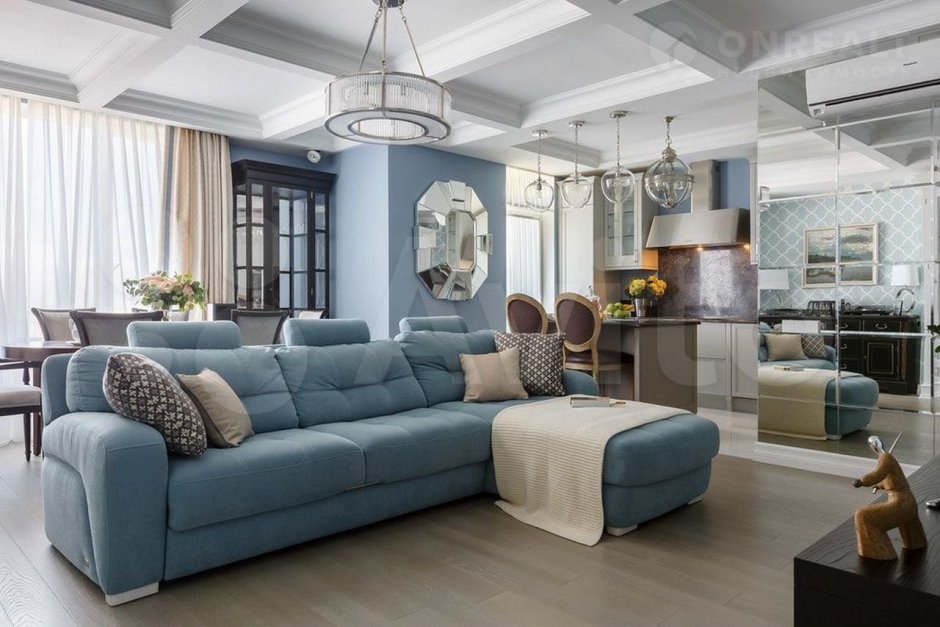 Гостиная в серо голубых тонах