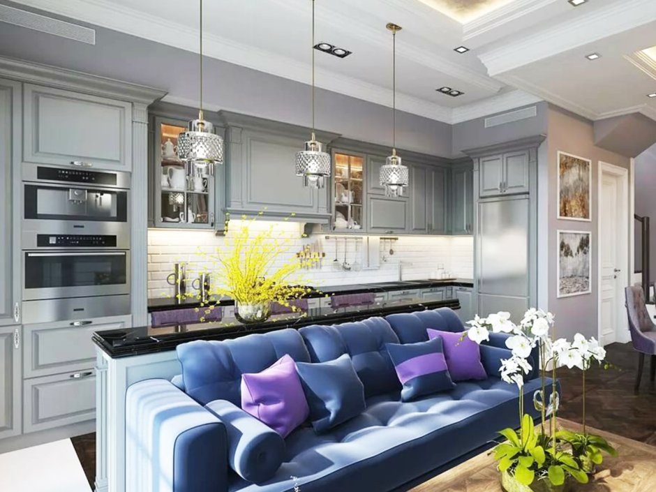 Розовая кухня в стиле Неоклассика