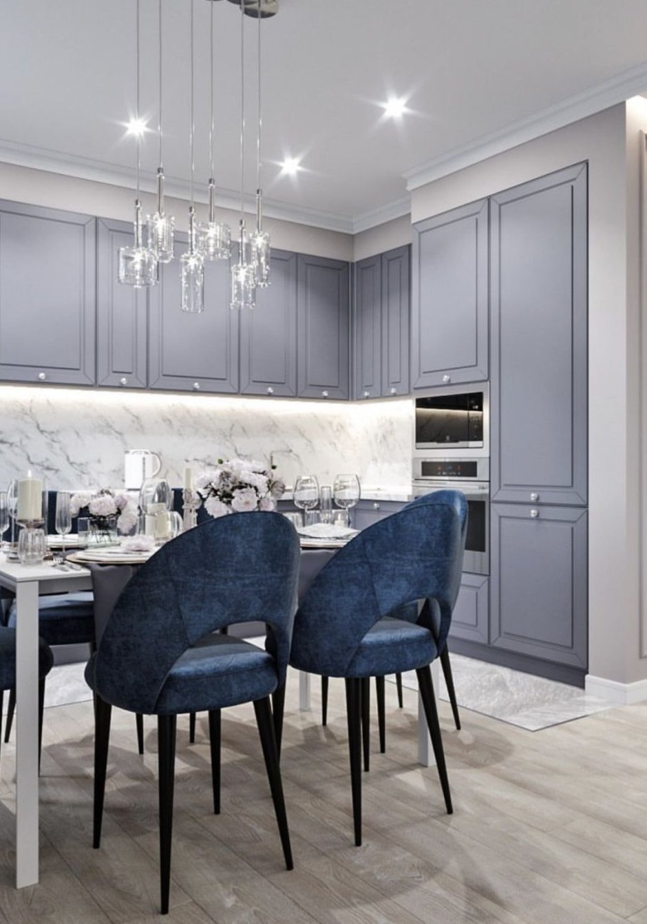 Кухня гостиная в голубых тонах