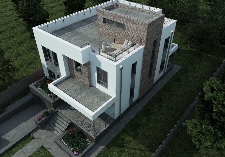 Дом с плоской крышей монолит 170 м