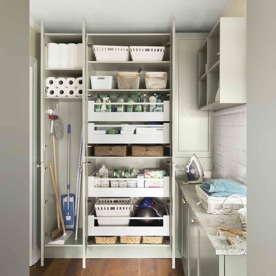 Хранение гладильной доски в гардеробной