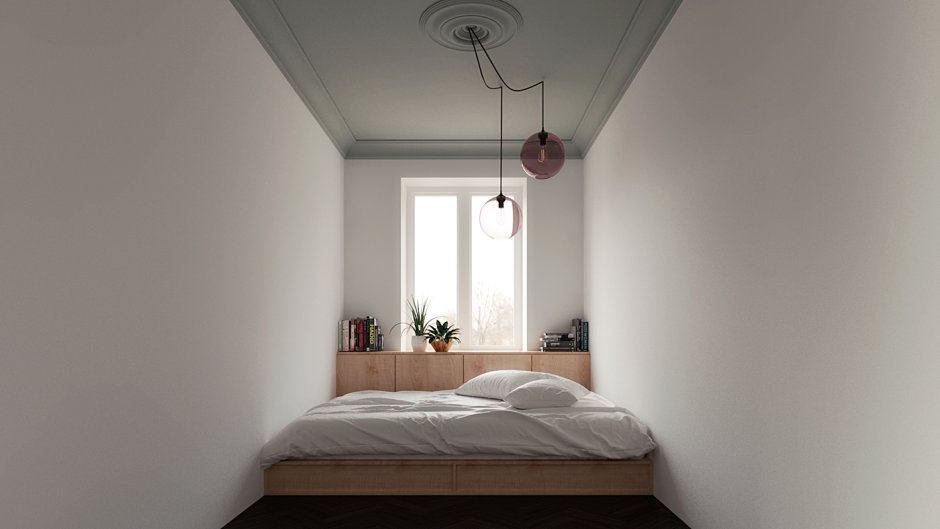 Узкая спальня Минимализм