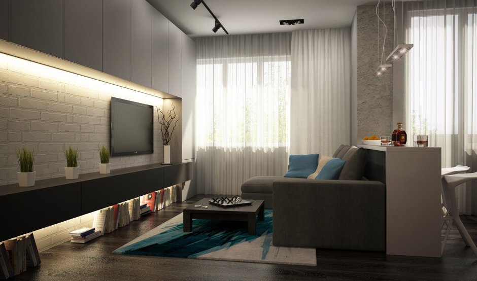 Гостиная лофт 18 кв м