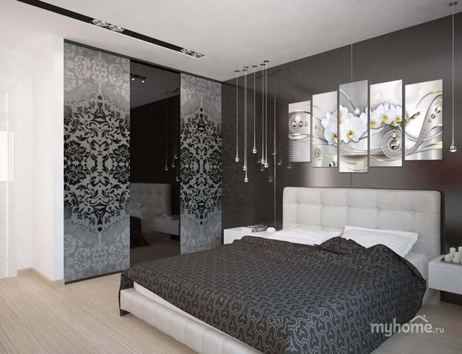 Спальня в бело черных тонах