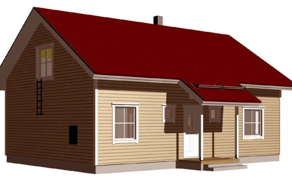 Дом с двускатной крышей и крыльцом