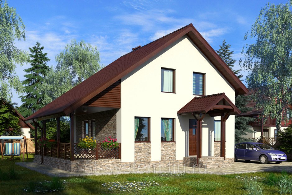Коттедж с двускатной крышей