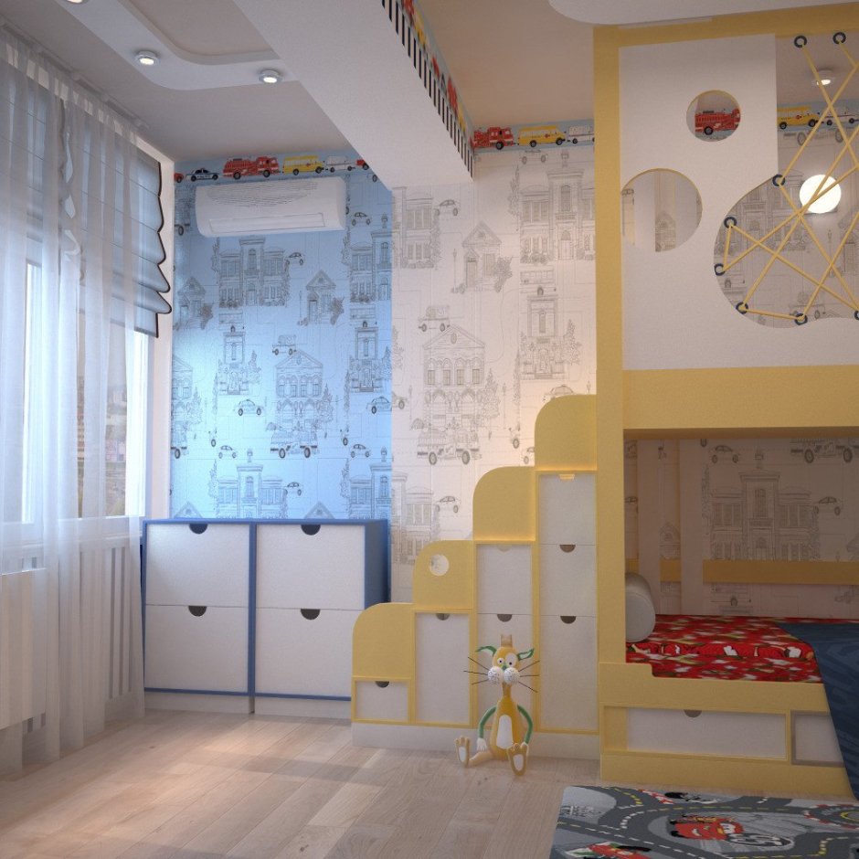 Детская комната для двоих с балконной дверью