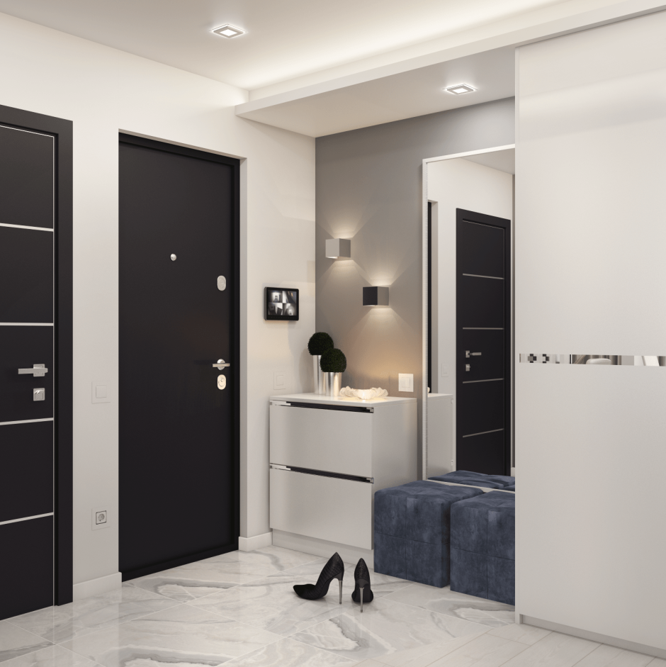 Серая узкая прихожая