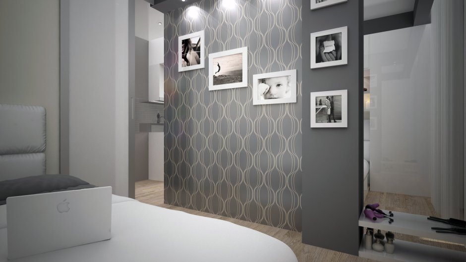 Серая прихожая с белыми дверями