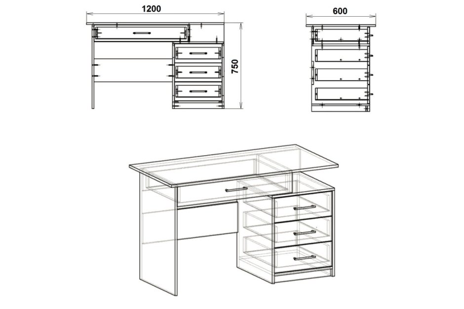 Компанит стол письменный "декан-2" 1300 х600 х736 нимфея Альба