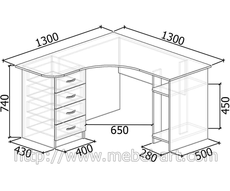 Письменный стол Оптима 5 угловой размер