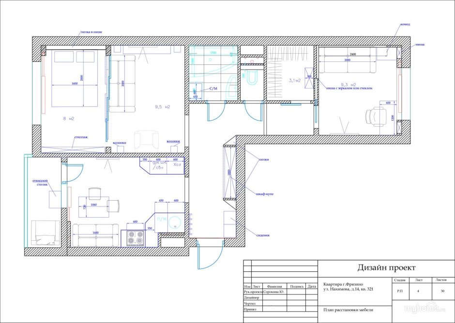 Планировочное решение 2х комнатной квартиры