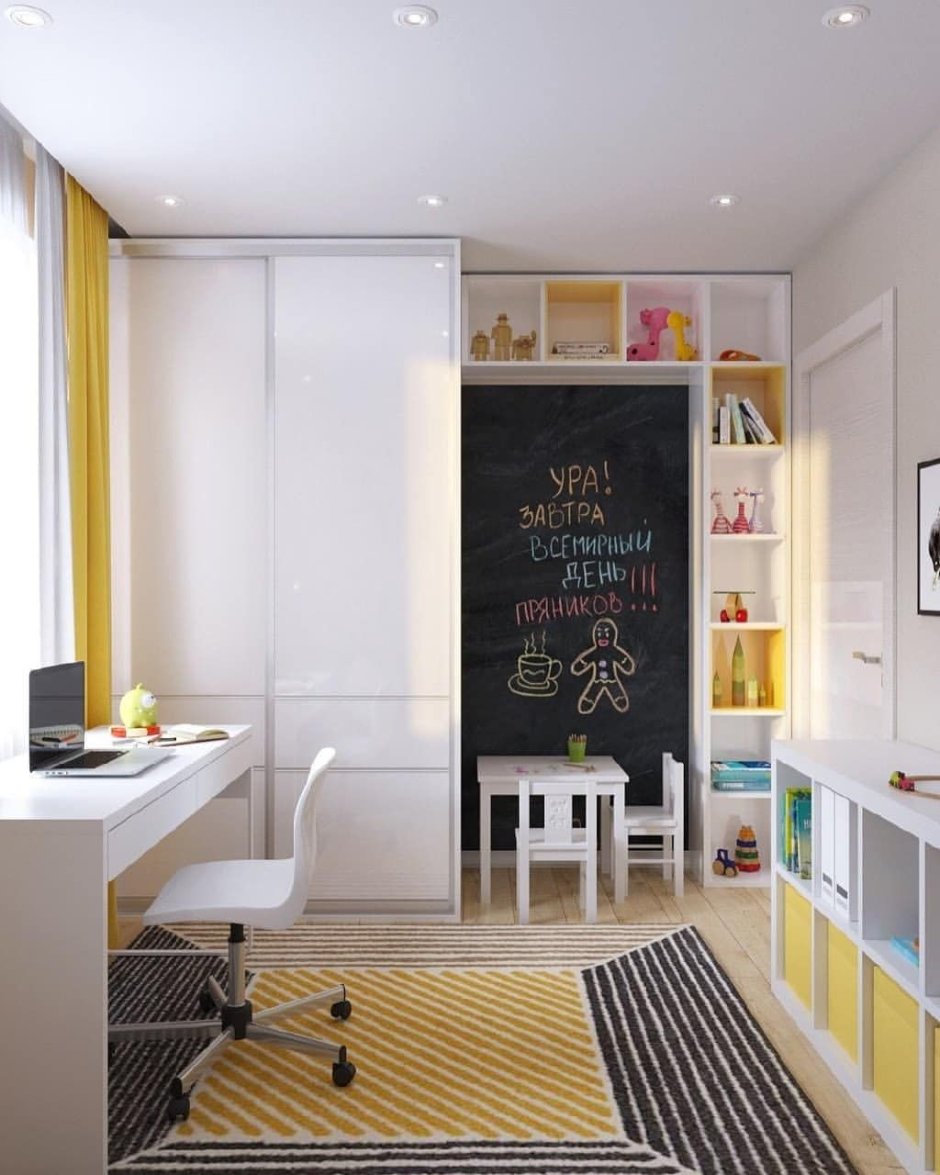 Прямоугольная детская комната для девочки