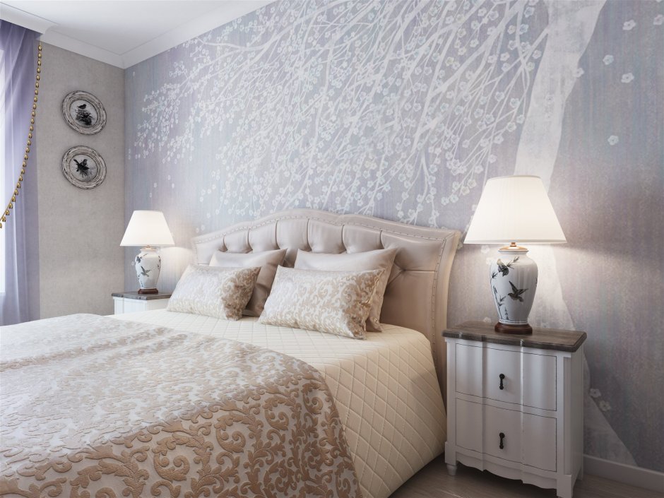 Светлые обои в спальню