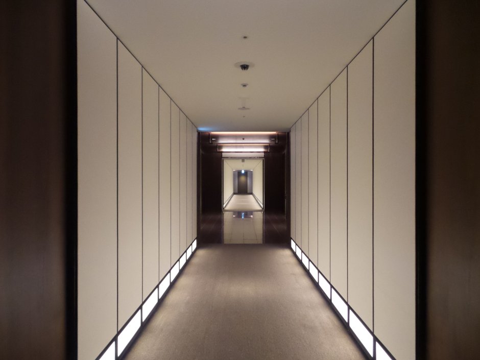 Длинный коридор с дверьми
