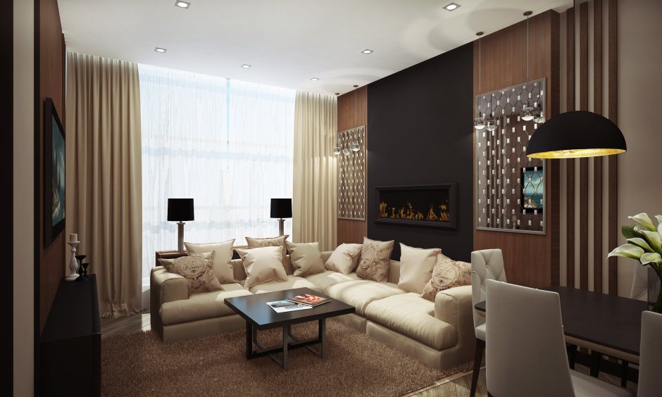 Гостиная в молочно шоколадных тонах