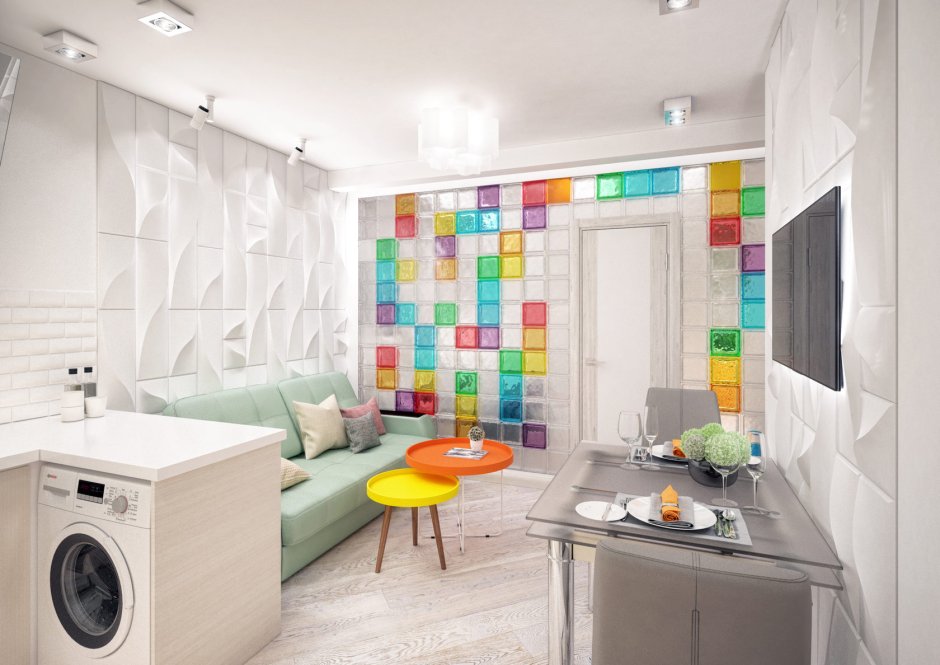 Цветные стеклоблоки в интерьере