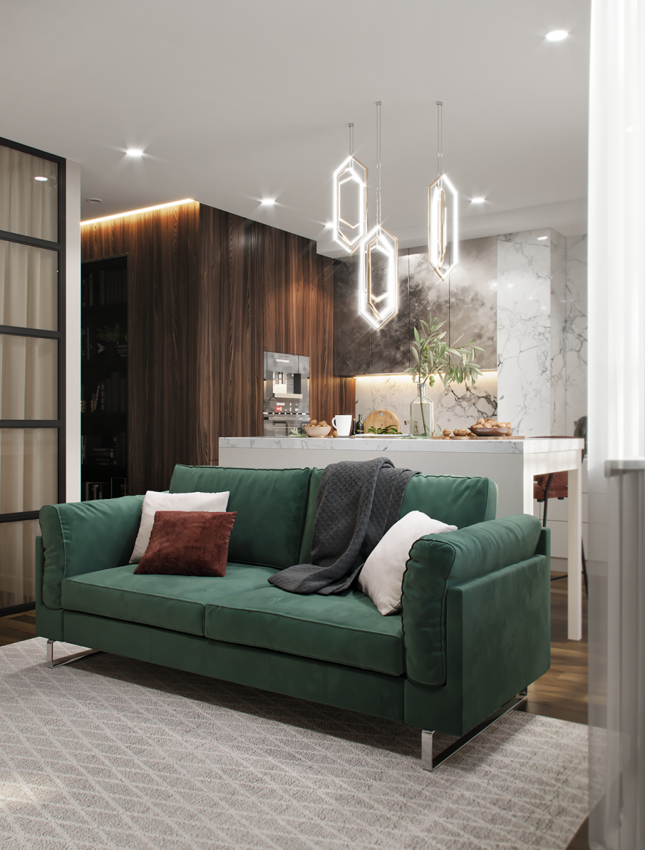 Изумрудный диван в интерьере