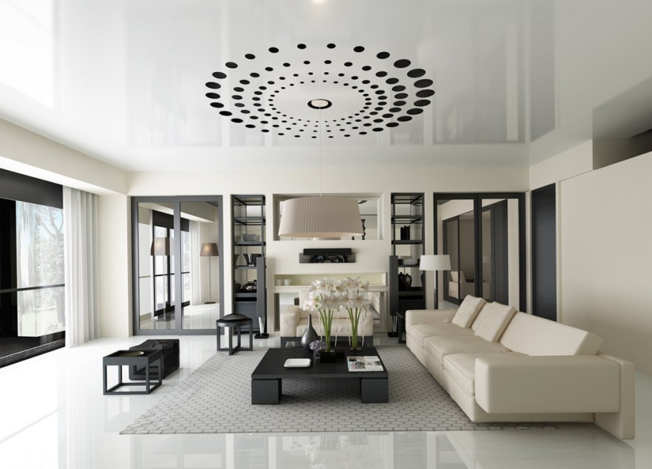 Перфорированный натяжной потолок для гостиной