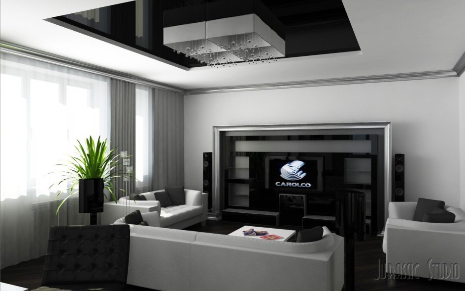 Натяжные потолки в гостиную черный