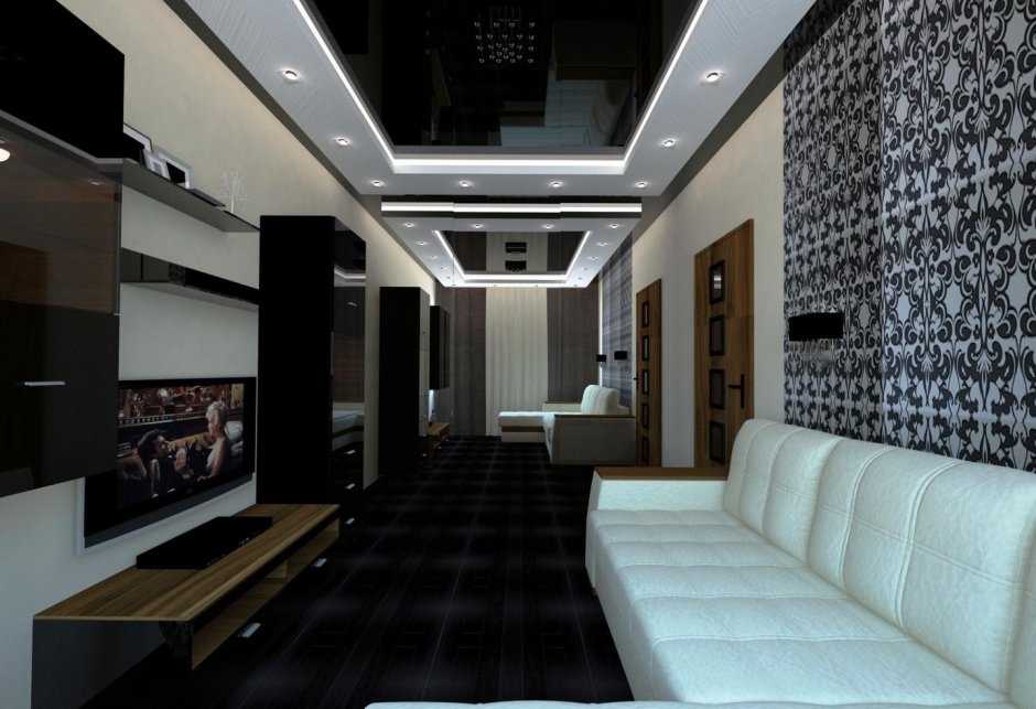 Черный натяжной потолок в интерьере