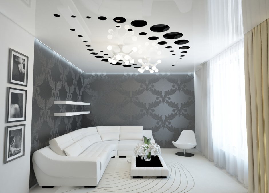 Натяжные потолки черно белые
