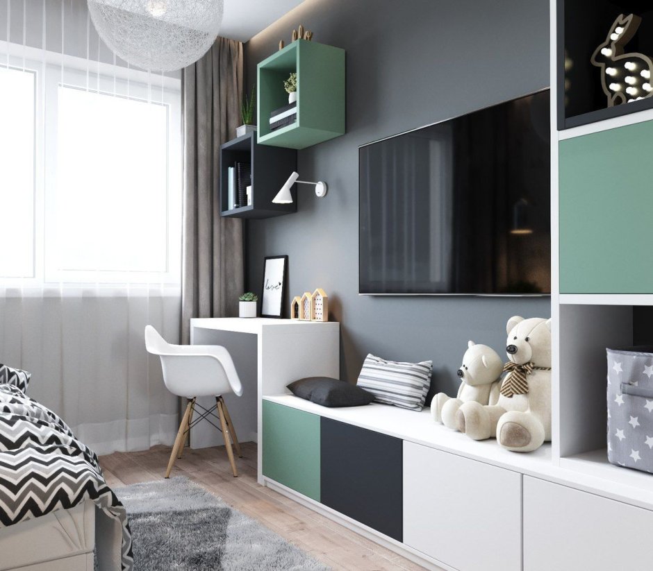 Интерьер квадратной комнаты для мальчика