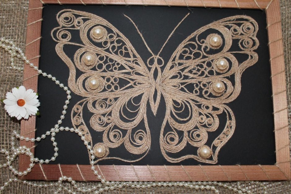 Вязаное панно из джута